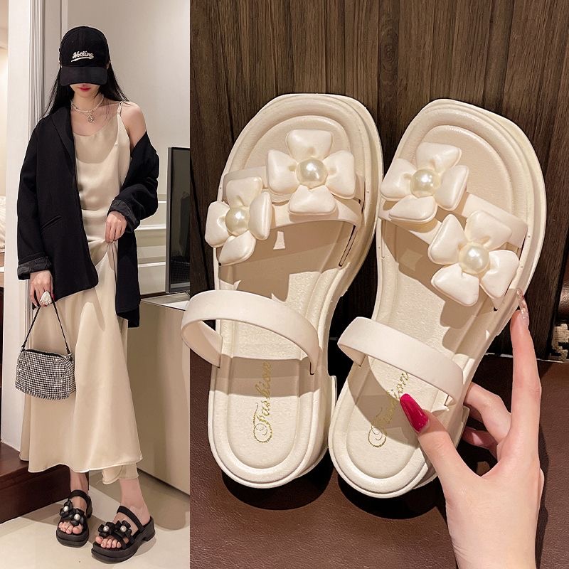 【万达清仓】促花朵厚底爆款甜美夏季新款软底拖鞋女外穿夏海边仙女