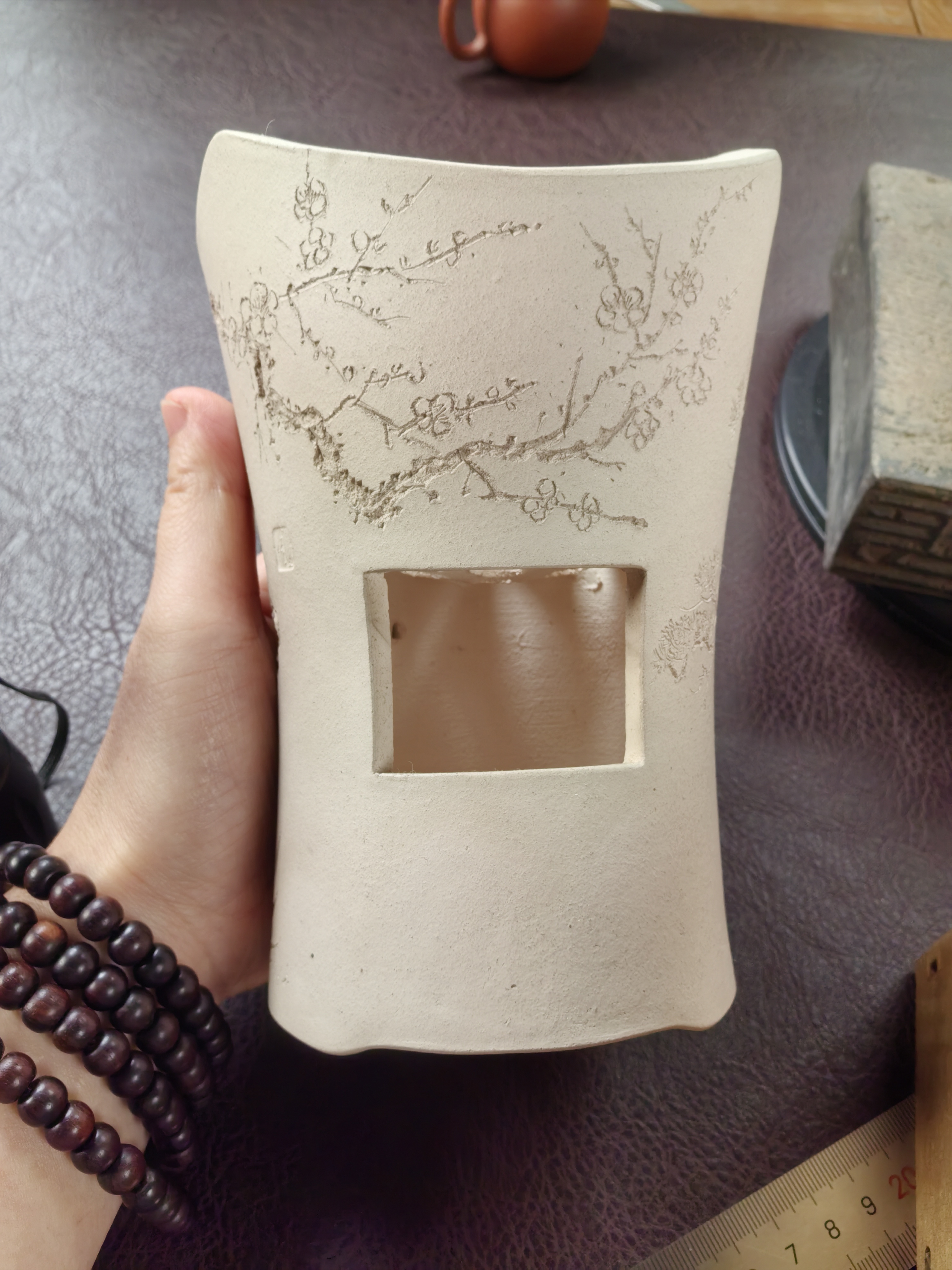 承泰手炉邱彬刻绘白泥凉炉文人茶器煮茶炉