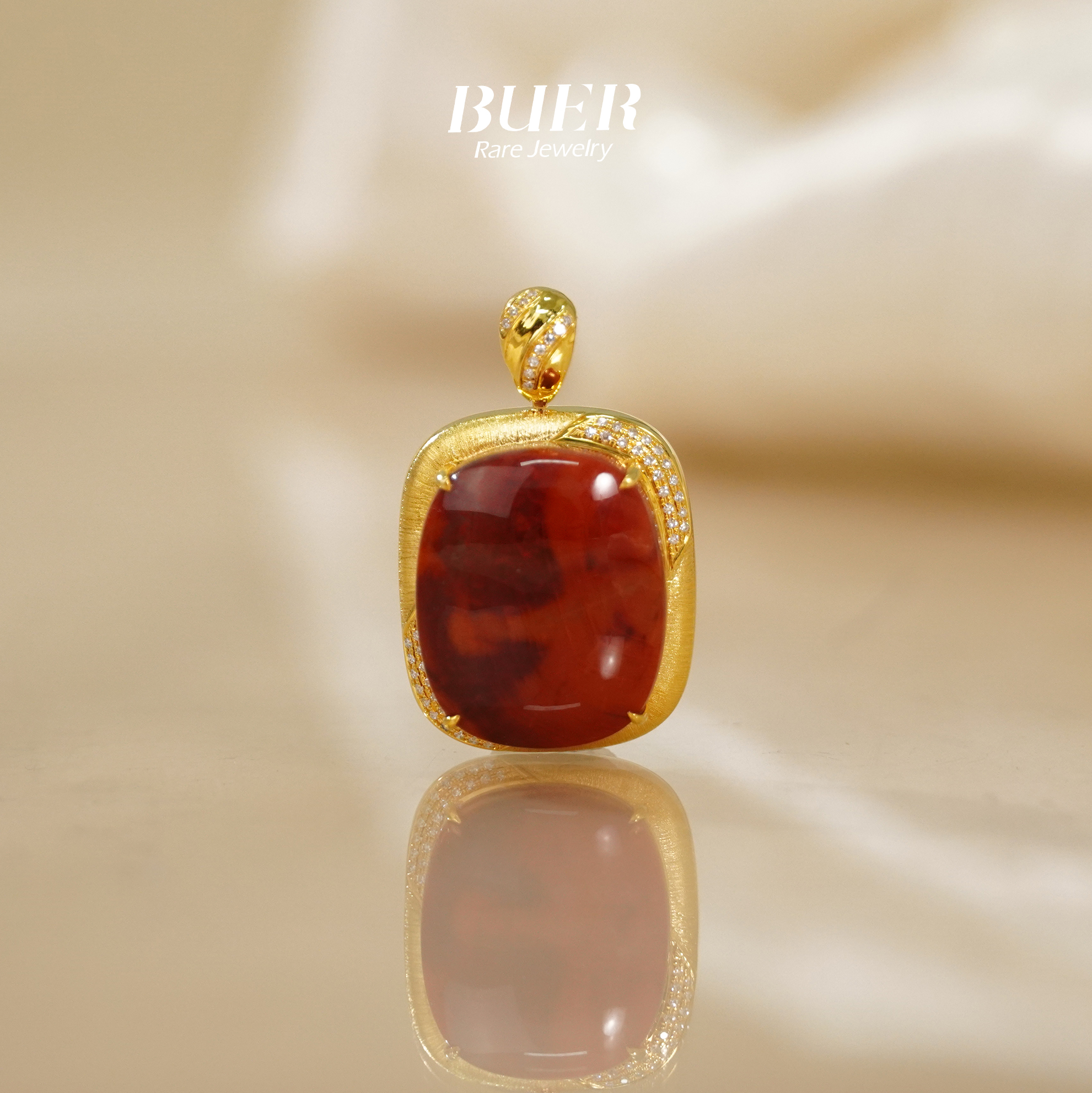 【不二】原矿-牛血红-S级殿堂级-川料九口南红18K金吊坠（多样性发）