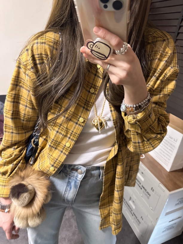 【思含】春款小众设计感复古格子休闲衬衫