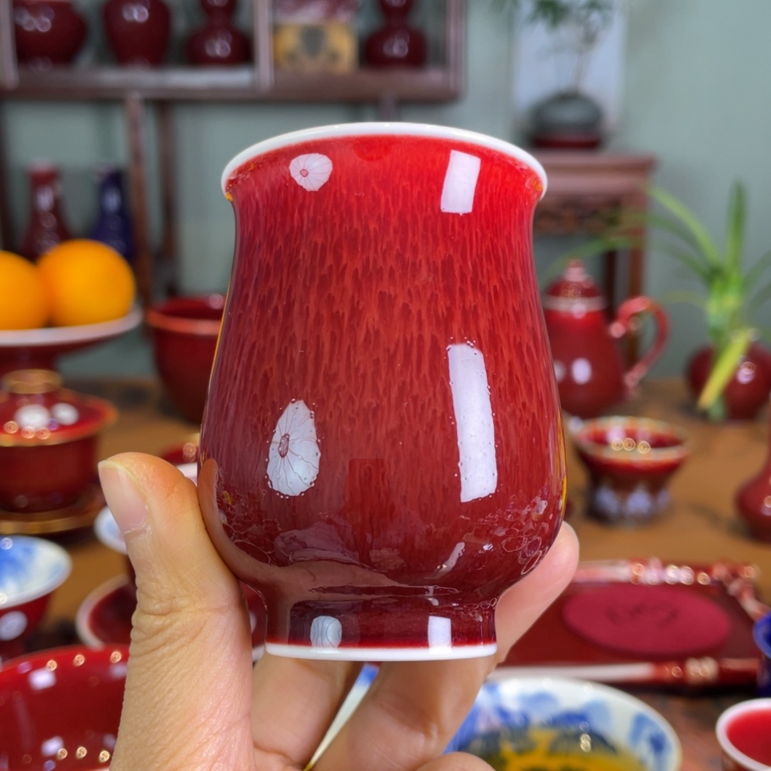 清欢雅玩原矿郎红郁金香杯