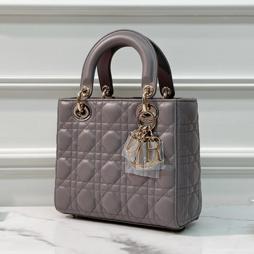 99新 DIOR/迪奥 戴妃灰色金扣四格斜跨包