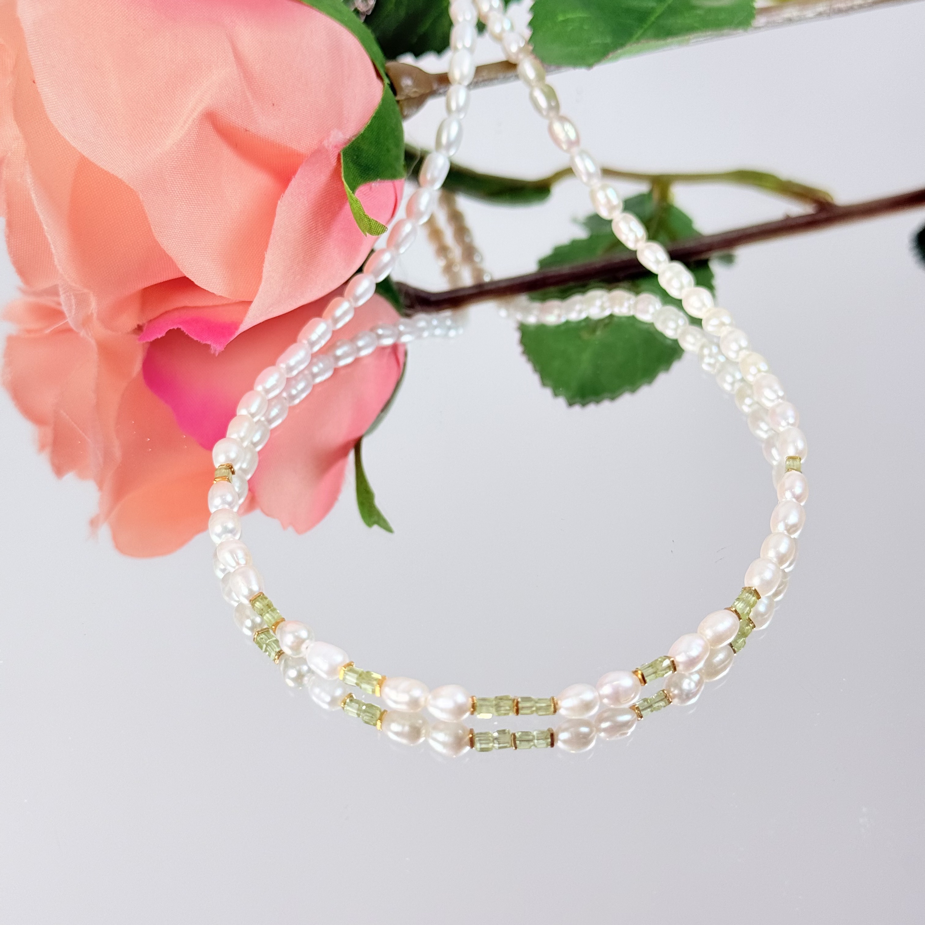 【1604 花朝】橄榄石珍珠4mm项链面小仙多样性发其一