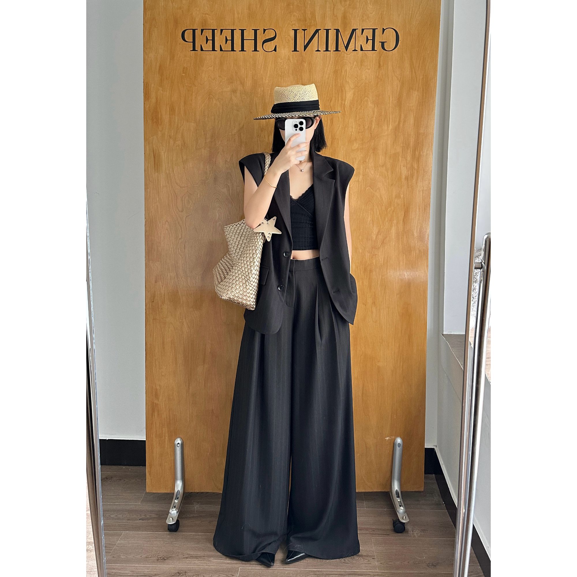 无袖西装外套+阔腿裤套装｜通勤气场两件套女夏季显瘦西装