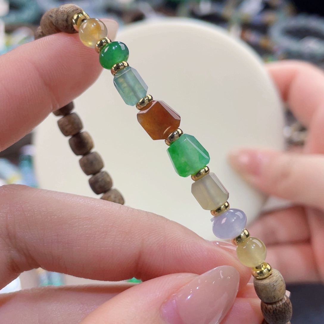 未镶嵌手链翡翠随形彩虹 放漏