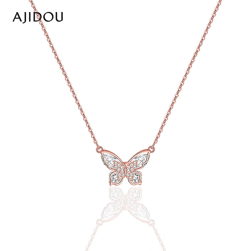 铜合金合成锆石项链 AJIDOU阿吉豆项链女款时尚短颈链蝴蝶锁骨链