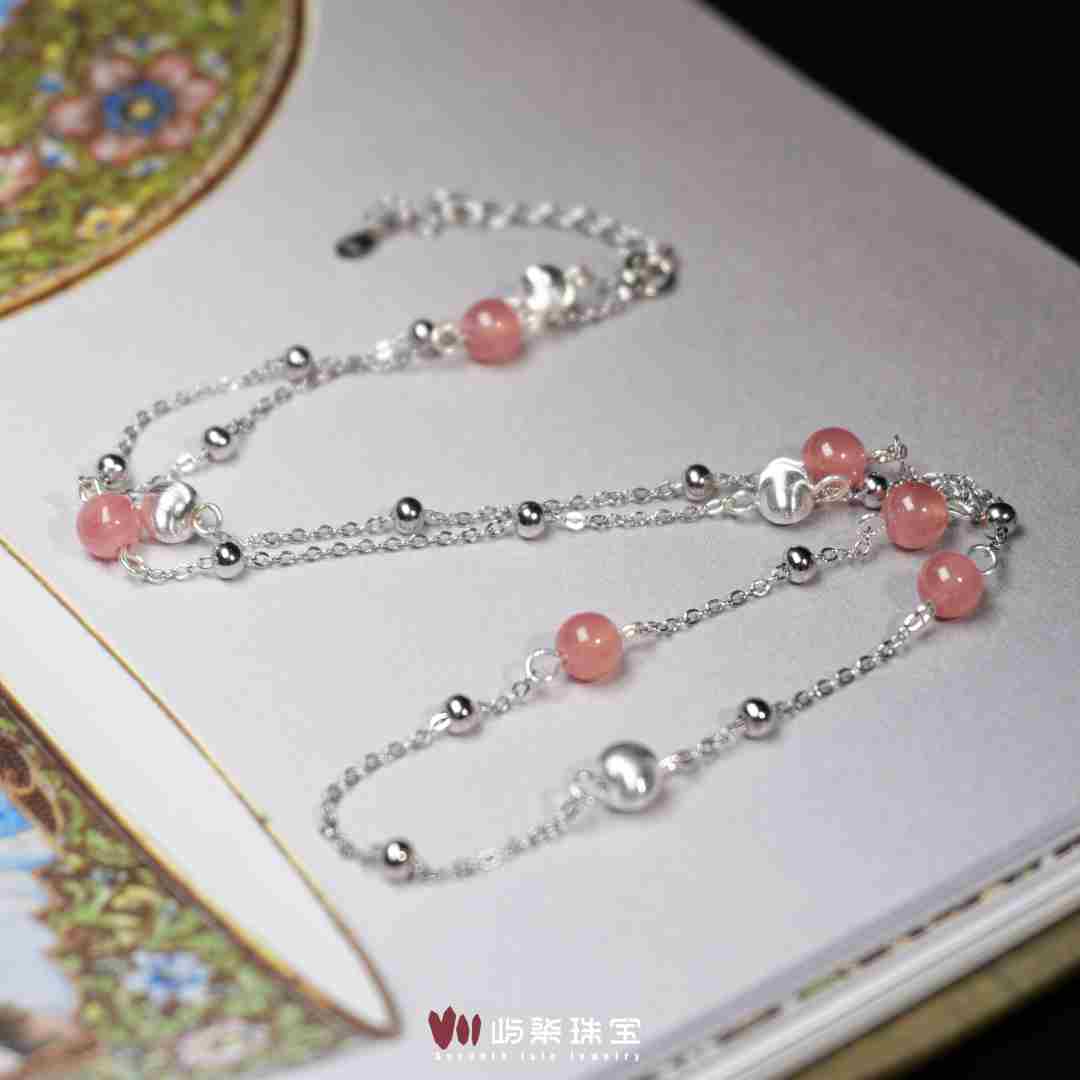 【要努力】A1327 红纹石银S925镶嵌 红纹石满天星银项链