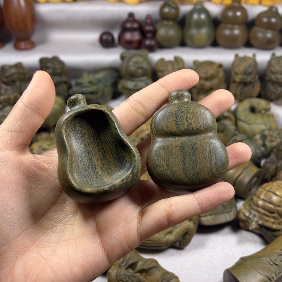 书***堂绿檀扁葫芦 两个 绿檀