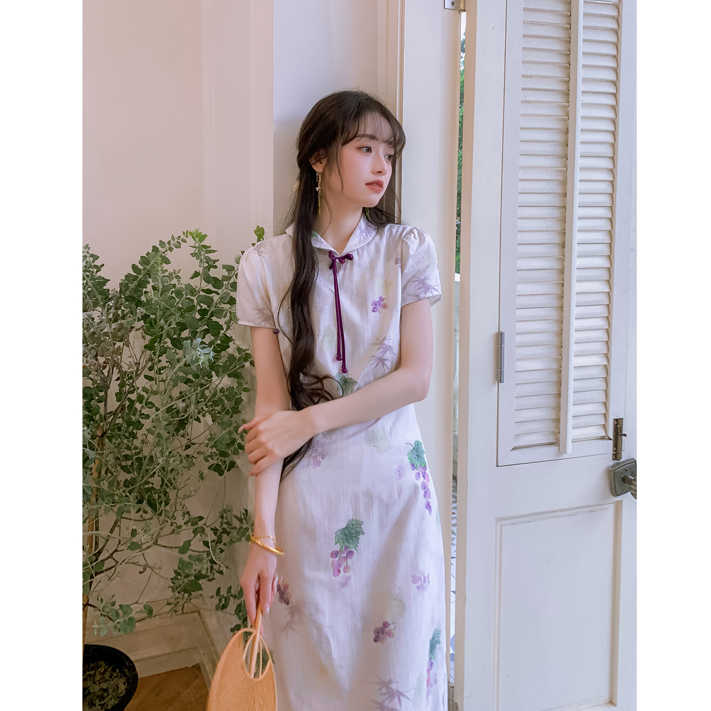 南风谷【葡萄棉 】绝美气质印花旗袍连衣裙