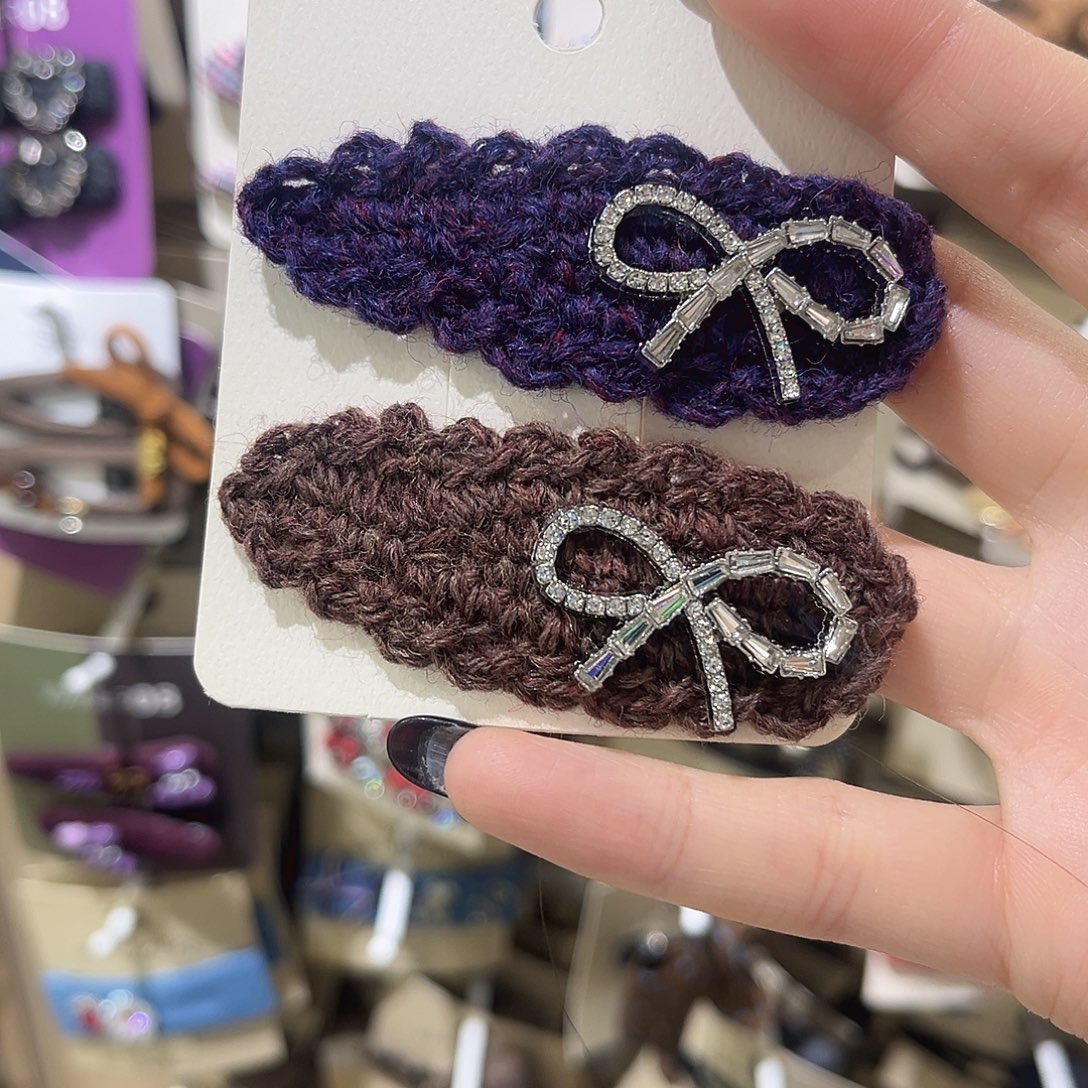 布艺非金属咖紫拼色针织带蝴蝶结掰掰