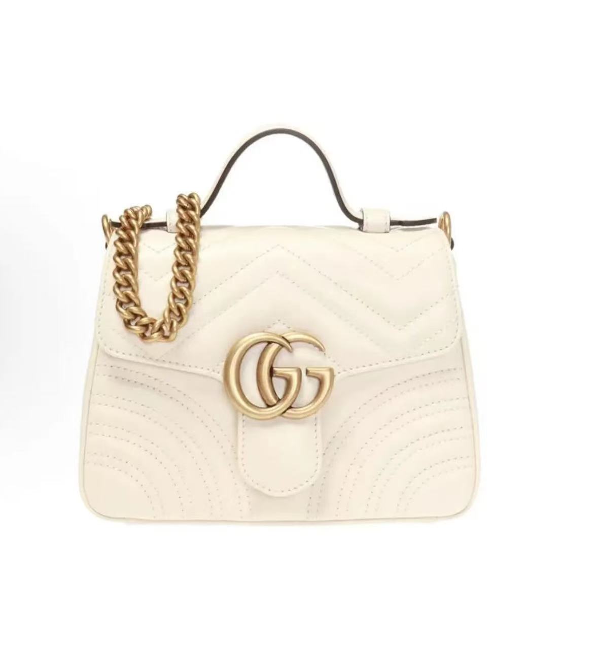 99新 GUCCI/古驰 马蒙白手提中号/手提包/友奢