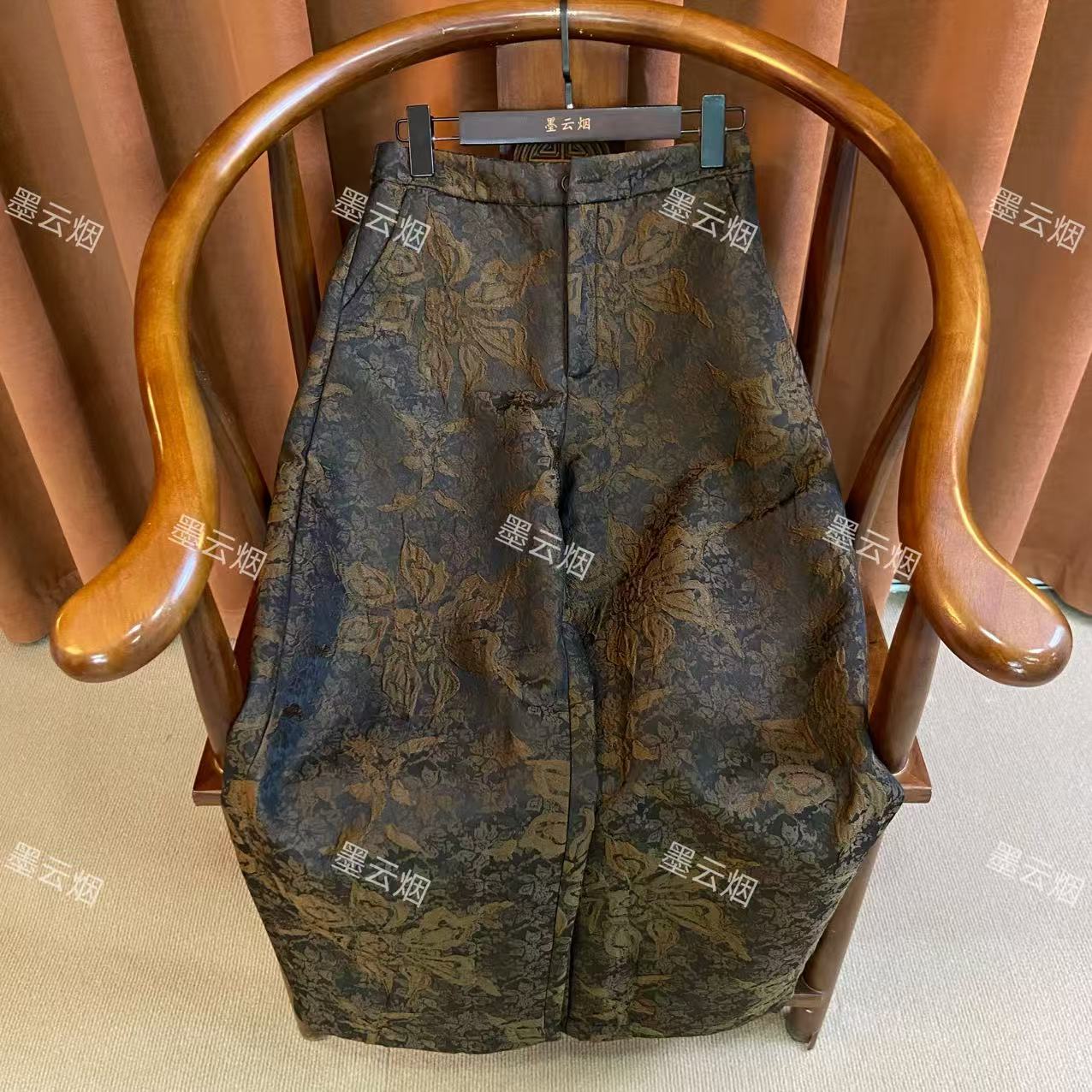 【风帆】中式内里加绒复古提花网红系时尚潮流女装裤子秋冬款中国风