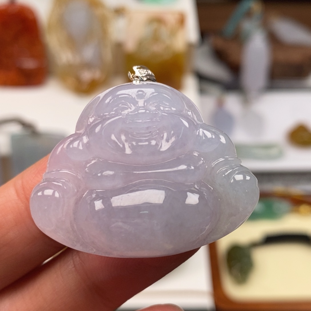 翡翠颈饰未镶嵌缅甸天然翡翠金镶紫底佛公