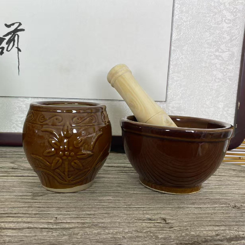 老式土陶擂钵家用捣蒜器手动压蒜器蒜臼子陶瓷研磨器辣椒蒜泥捣罐