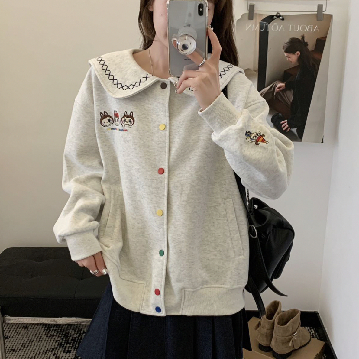 25秋季新款娃娃领宽松小个子企鹅短外套女常规款单排扣秋季外套