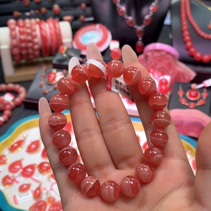 菱锰矿（红纹石）未镶嵌手串老矿高冰一线天10.5mm