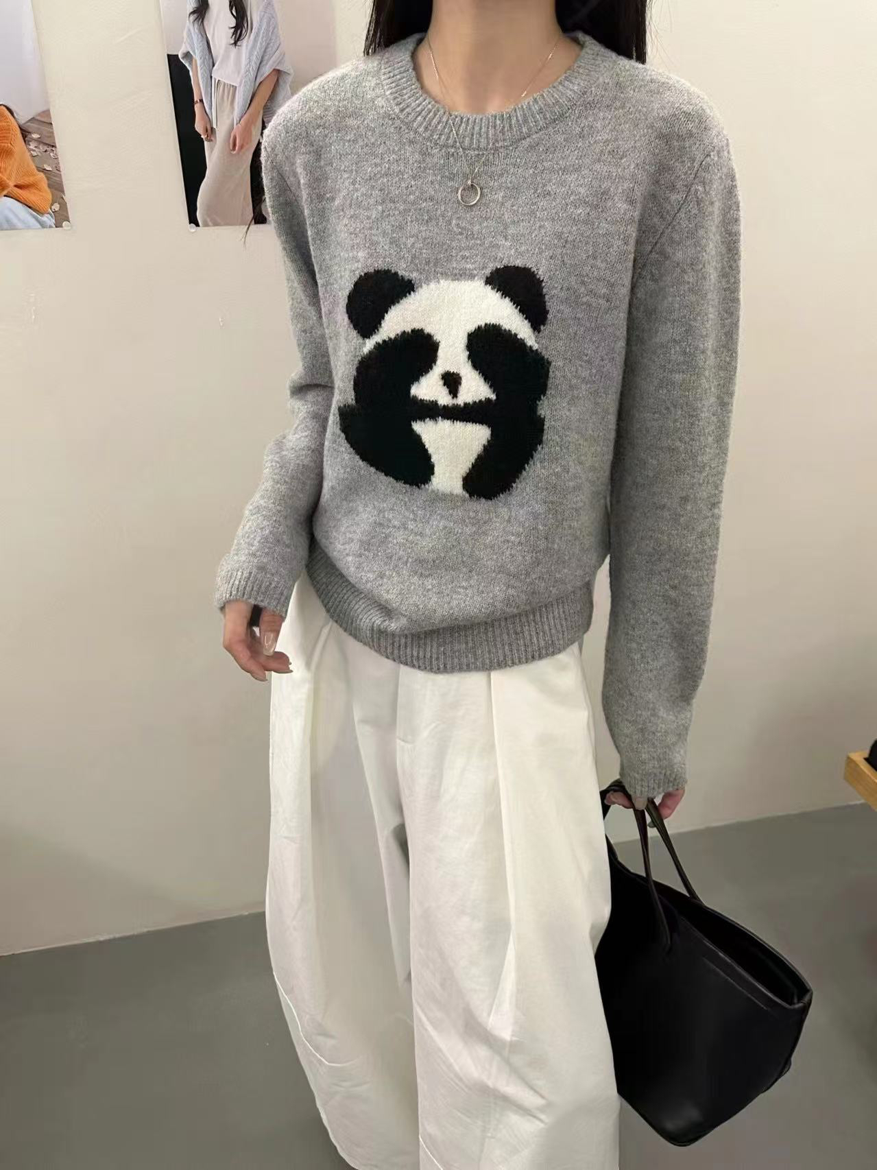 6971慵懒风不褪色上衣针织轻职风熊猫毛衣宽松厚款