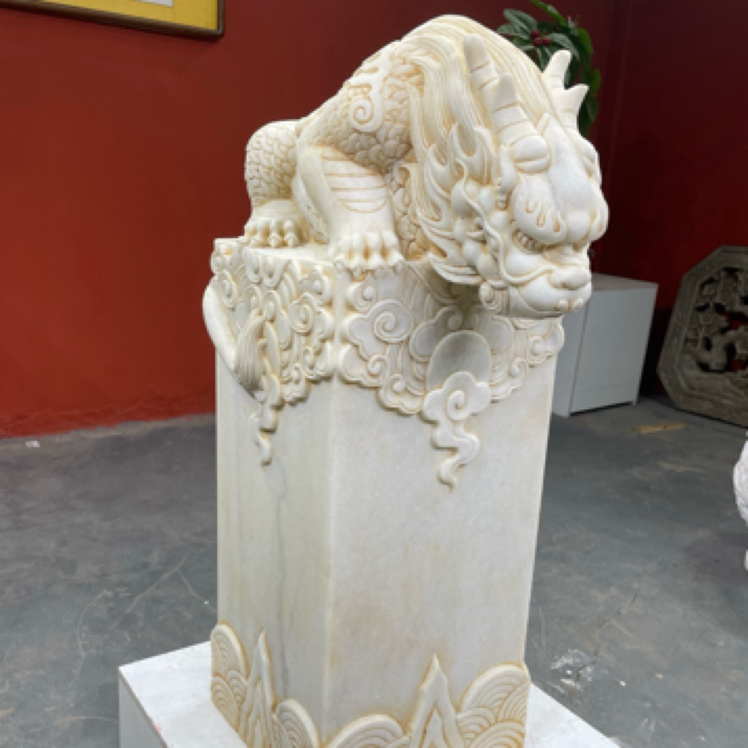 石雕汉白玉吸水兽一米 茶室吐流水摆件桌面庭院造景饰品