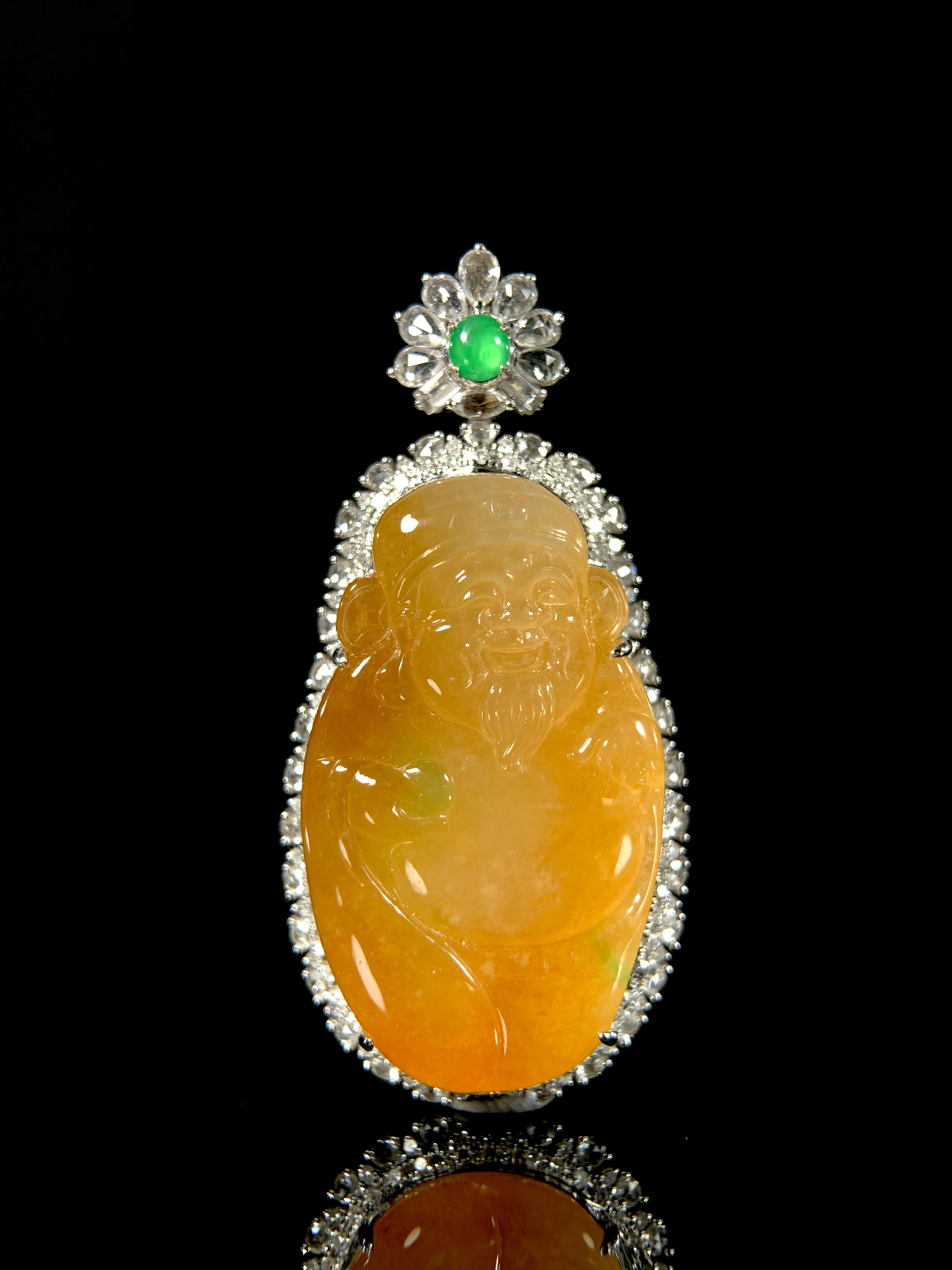 天然缅甸无烧黄加绿财神爷