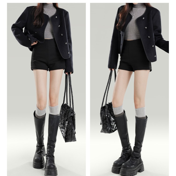 黑色加绒短裤女高腰设计感西装2025秋冬小个子显瘦高级感a字热裤