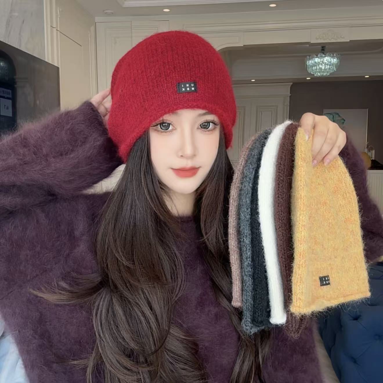 绵羊毛小卷边堆堆帽韩版高弹力保暖冷帽护耳帽子百搭帽子女