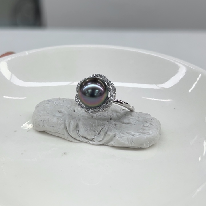银S925镶嵌戒指海水珍珠9-10m