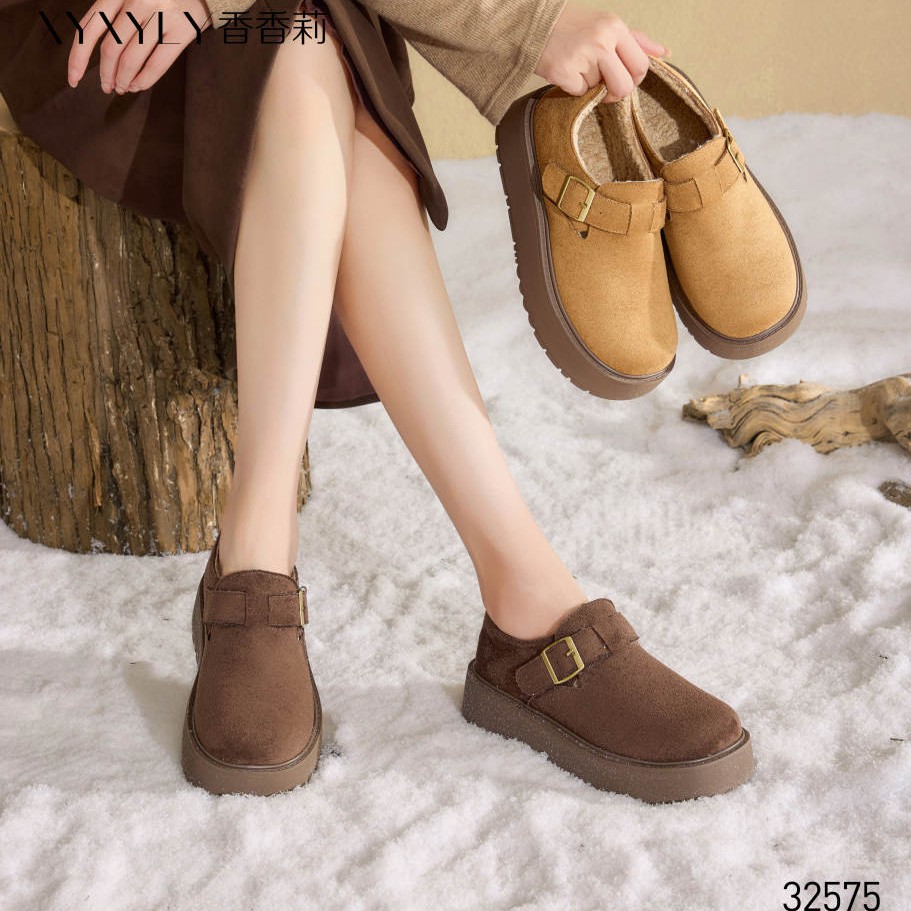 香香莉女鞋2025冬季新款32575厚底加绒保暖勃肯鞋女百搭休闲鞋女