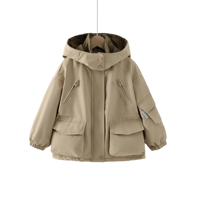 女童加厚外套秋冬季款2025新款儿童冬装洋气加绒冲锋衣连帽