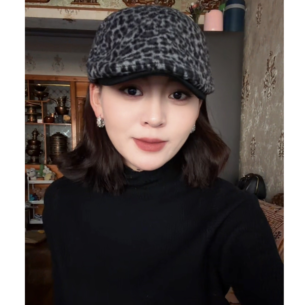 复古辣妹风豹纹前进帽女四季通用显脸小百搭贝雷帽