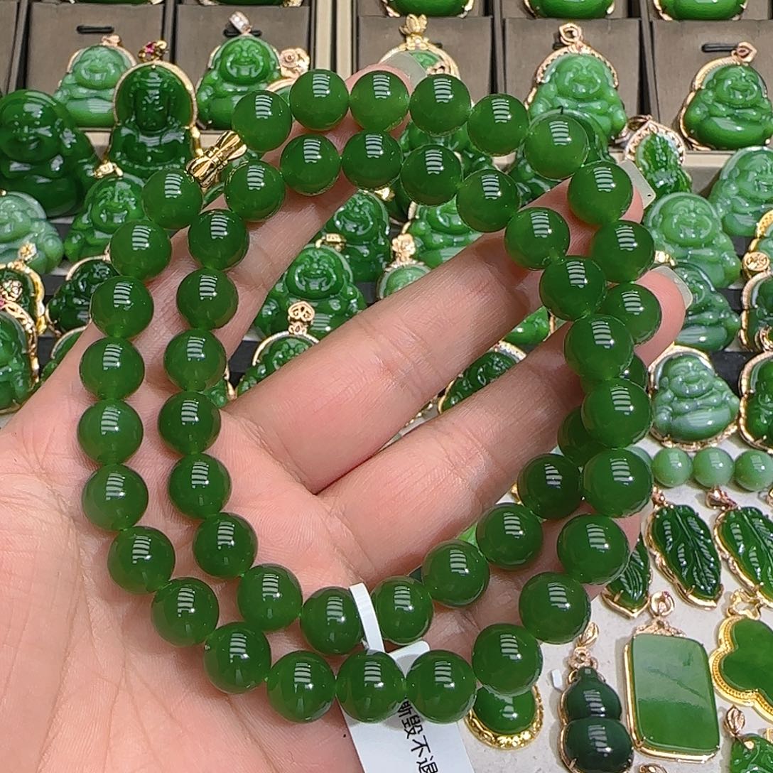 和田玉（碧玉）项链18K金镶嵌