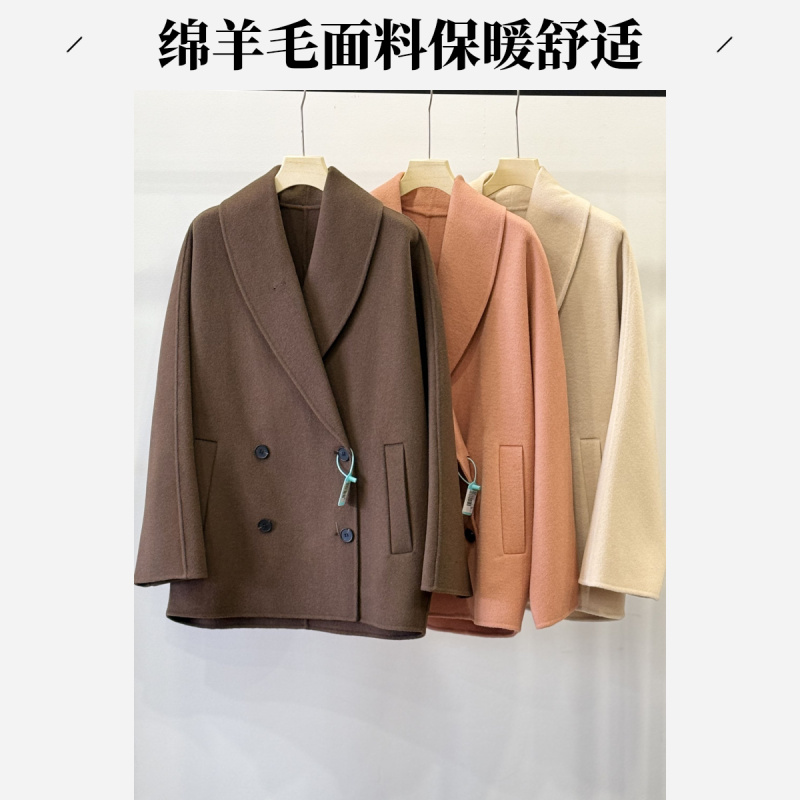 气质百搭时尚高端黑色短大衣休闲女士修身短款大衣 HD0015