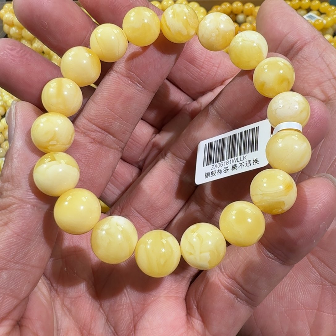 琥珀手链未镶嵌11.8m白花蜡圆珠手串15.9