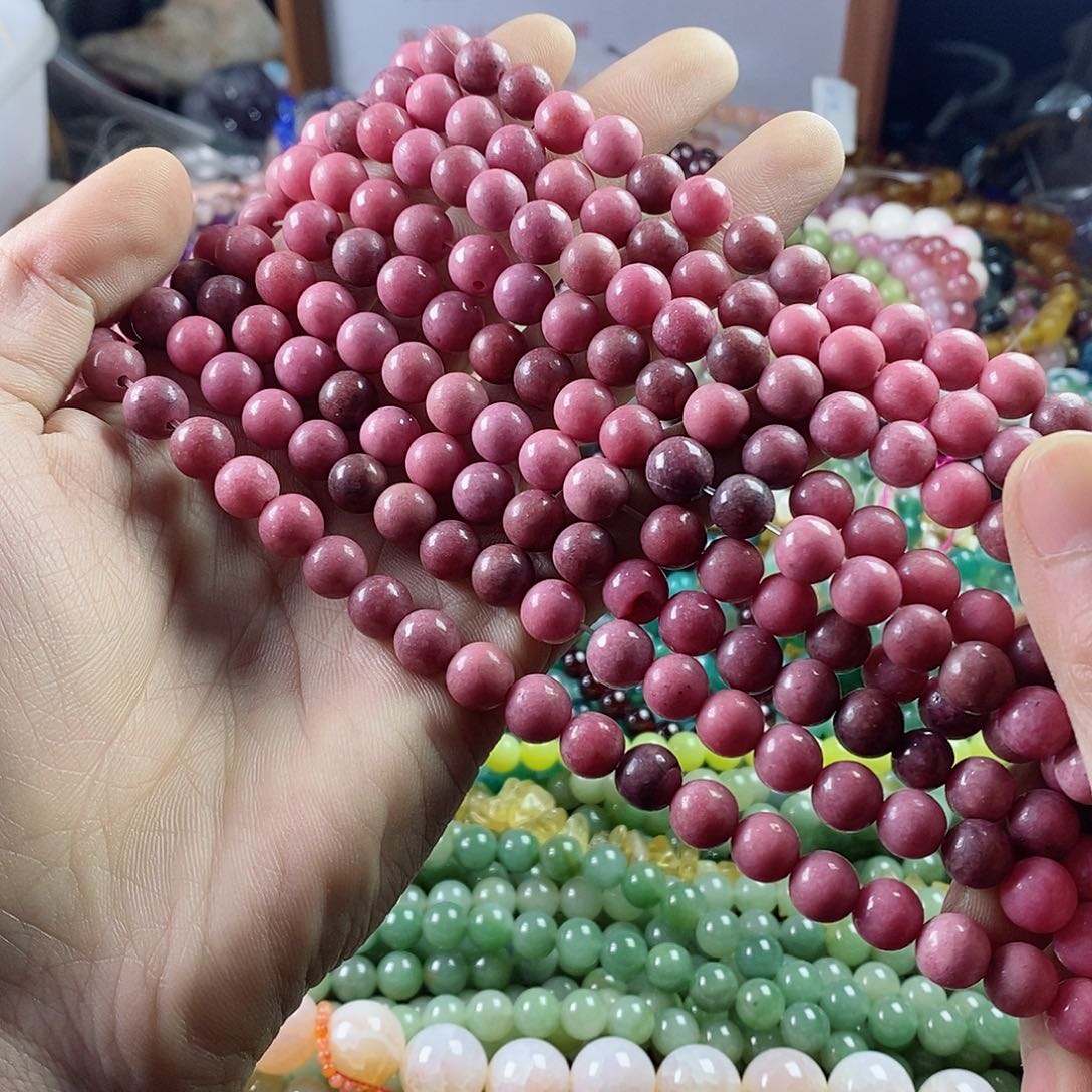 玛瑙/玉髓珠宝半成品未镶嵌一条天然8mm粉蔷薇石圆珠C667
