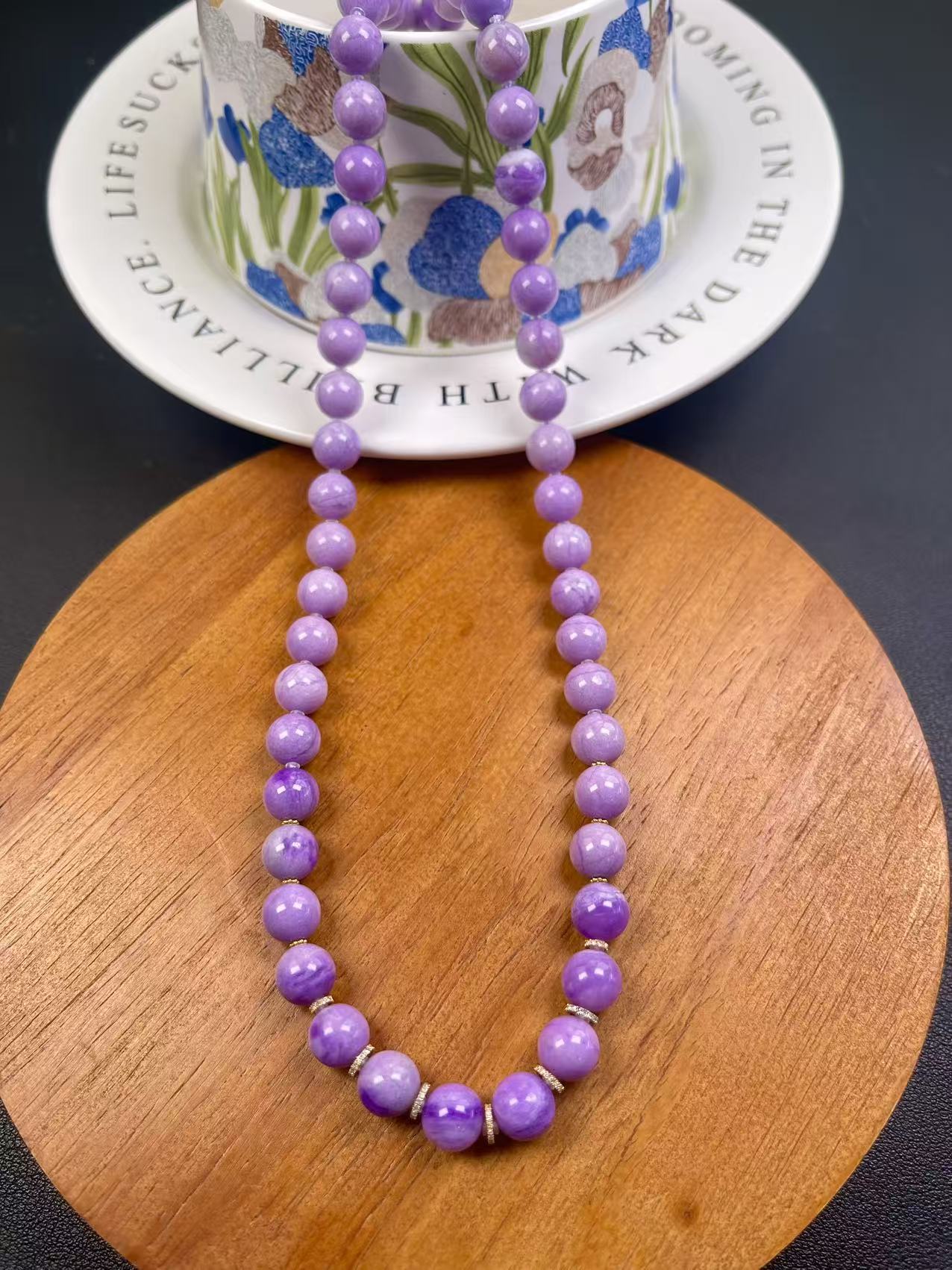 潮生石丨18K金镶舒俱来圆珠项链/链长45cm/多样性发其一/22010191