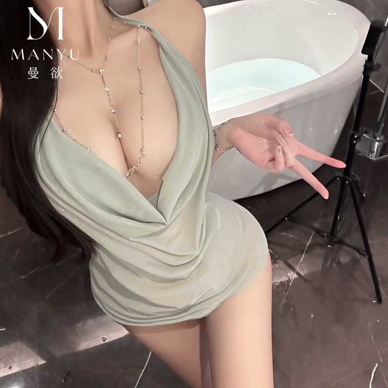 幽情/2025新款内衣堆堆领睡衣挂脖性感内衣纯欲风火辣系带裙爆款