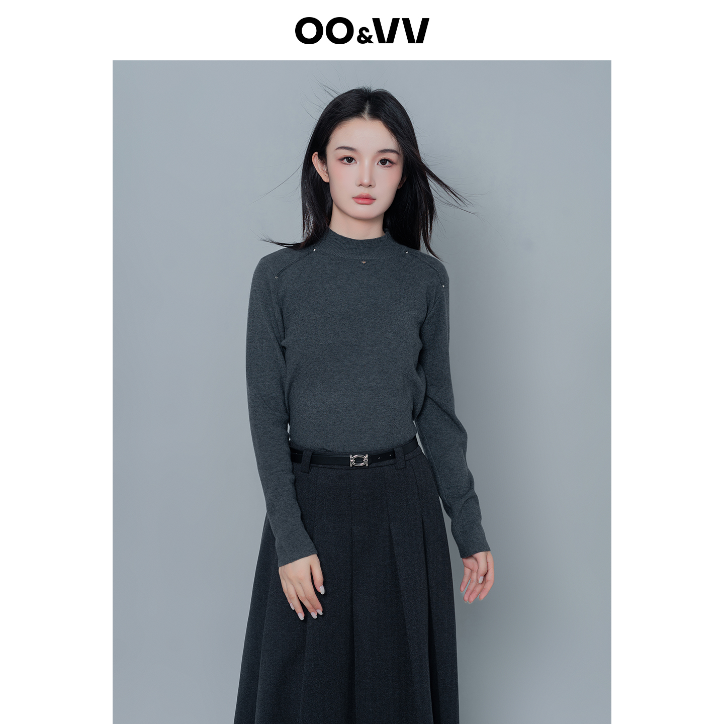 OO&VV秋冬新款百搭女毛针织衫包芯纱针织衫上衣半高领套头打底衫