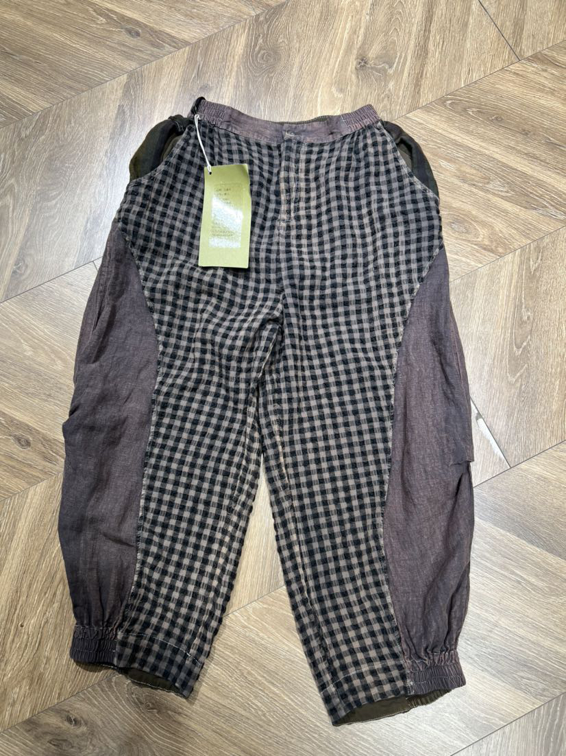 小红分享-古澜木2061半松紧拉链亚麻休闲裤