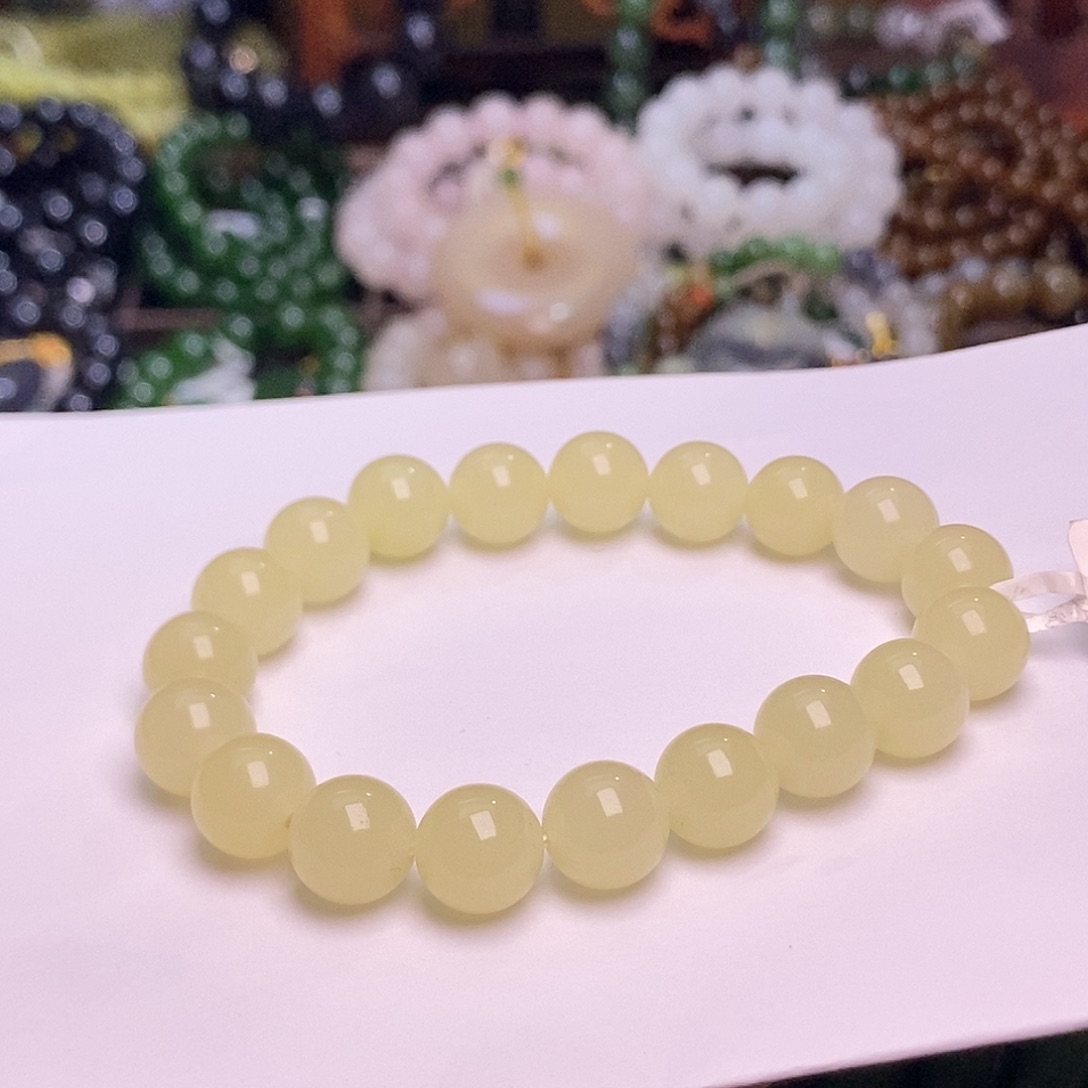 和田玉未镶嵌颈饰若羌黄口手串10MM