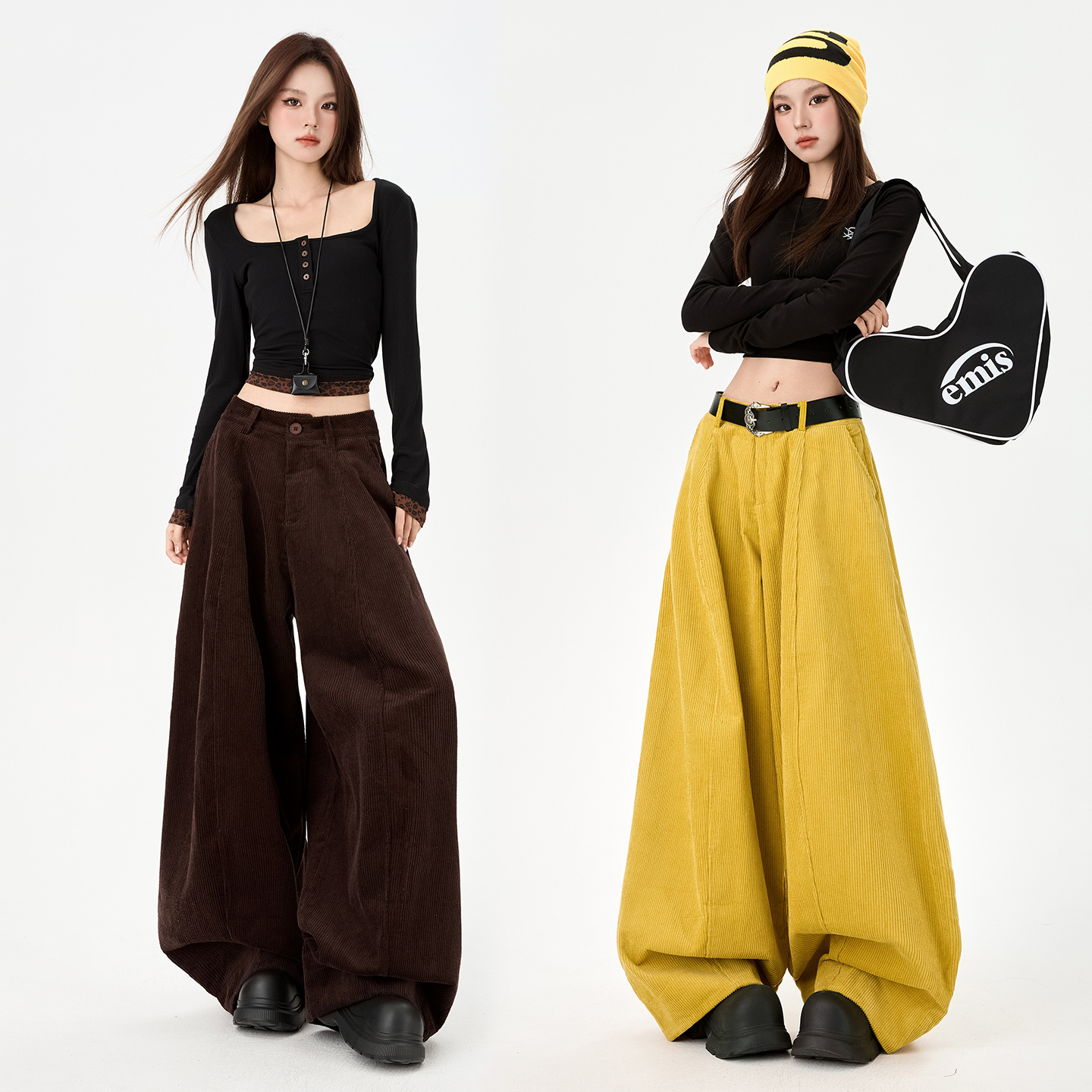 1602复古灯芯绒阔腿气球裤2025秋冬新款宽松高腰休闲时尚拖地裤