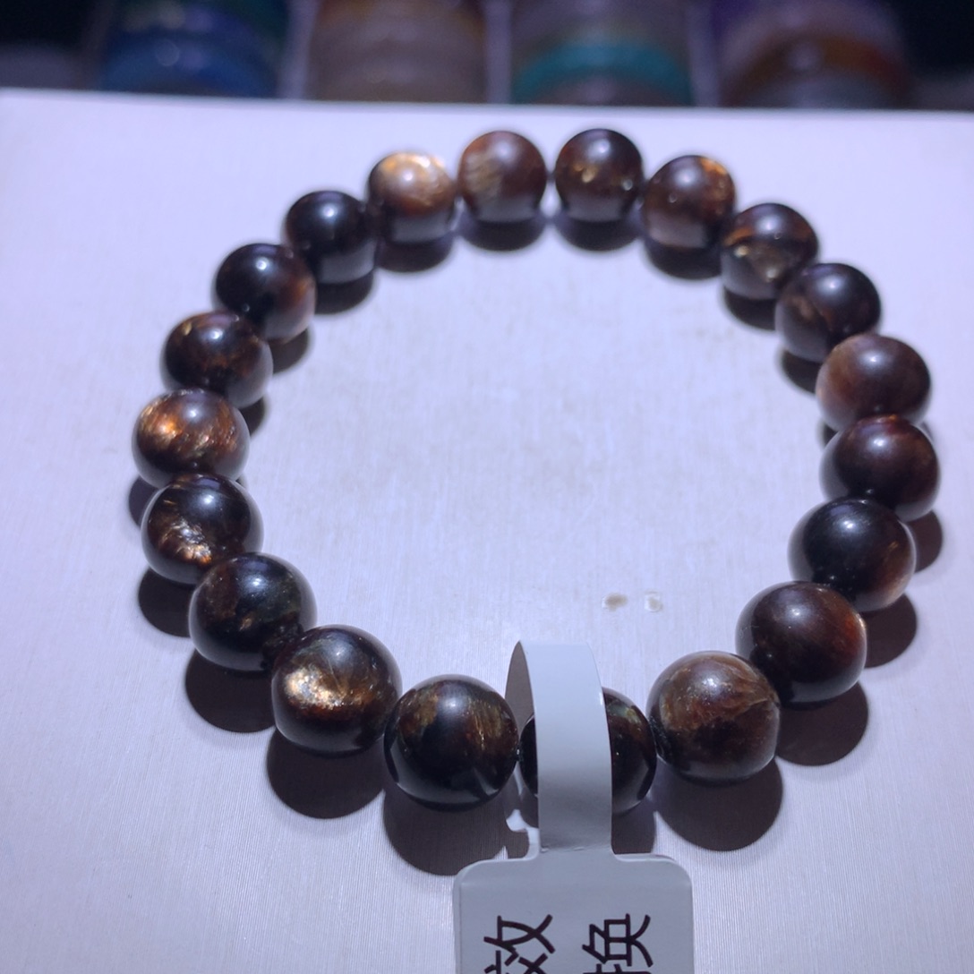 银S925镶嵌水晶手串黑金云母10.4m