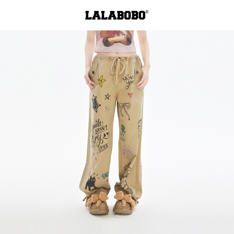 LALABOBO彩色涂鸦梭织裤LBEB-WXZC17