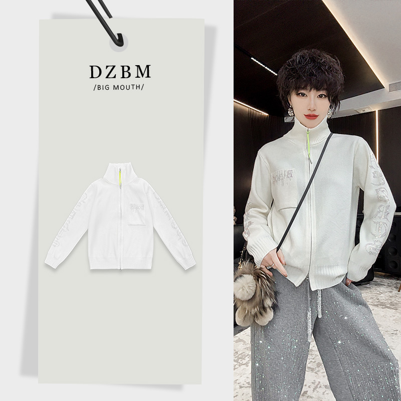 【DZBM】2025秋冬新款烫钻高领拉链针织外套-W5235