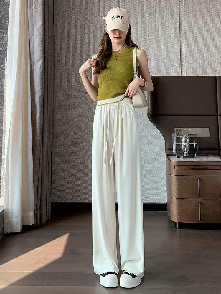 6693 窄版阔腿裤女夏季薄款高腰垂感休闲冰丝裤
