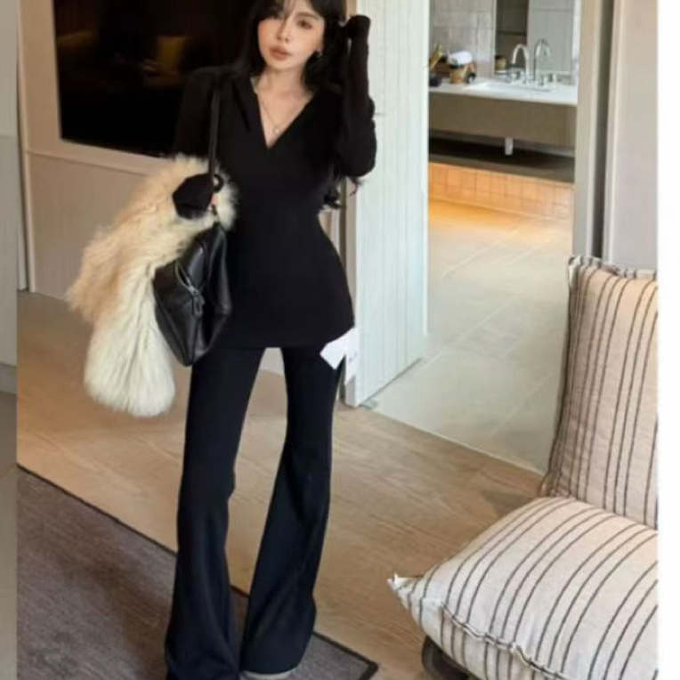 AL SHOP【璀璨女神】韩系时尚慵懒风加厚休闲连帽上衣+高腰微喇裤