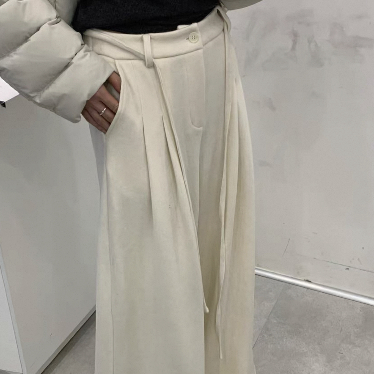 恩熙·韩版新款加绒加厚高腰显瘦休闲阔腿裤冬季9679