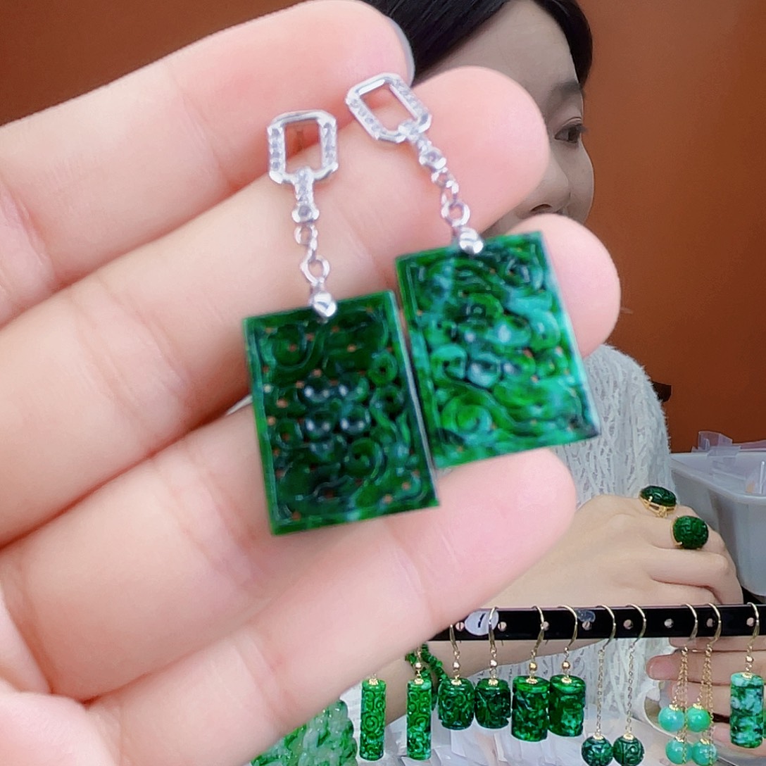 翡翠银S925镶嵌耳饰