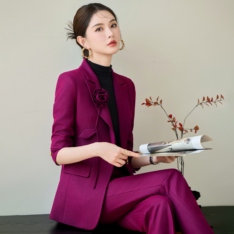 紫色西装套装女2025新款秋季正装设计感高端职业修身显瘦西服外套