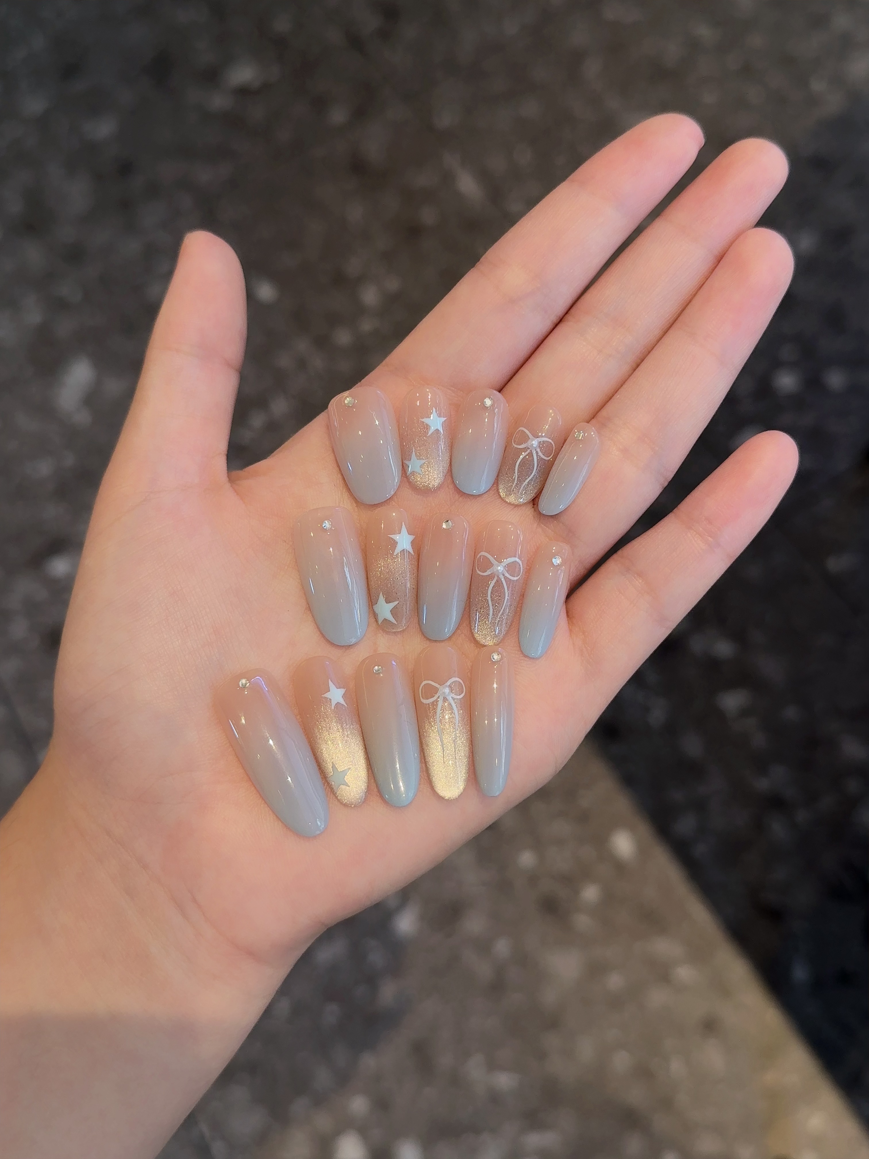 【售罄不补 苏打水】祝音手工穿戴甲手绘星星渐变猫眼穿戴式美甲