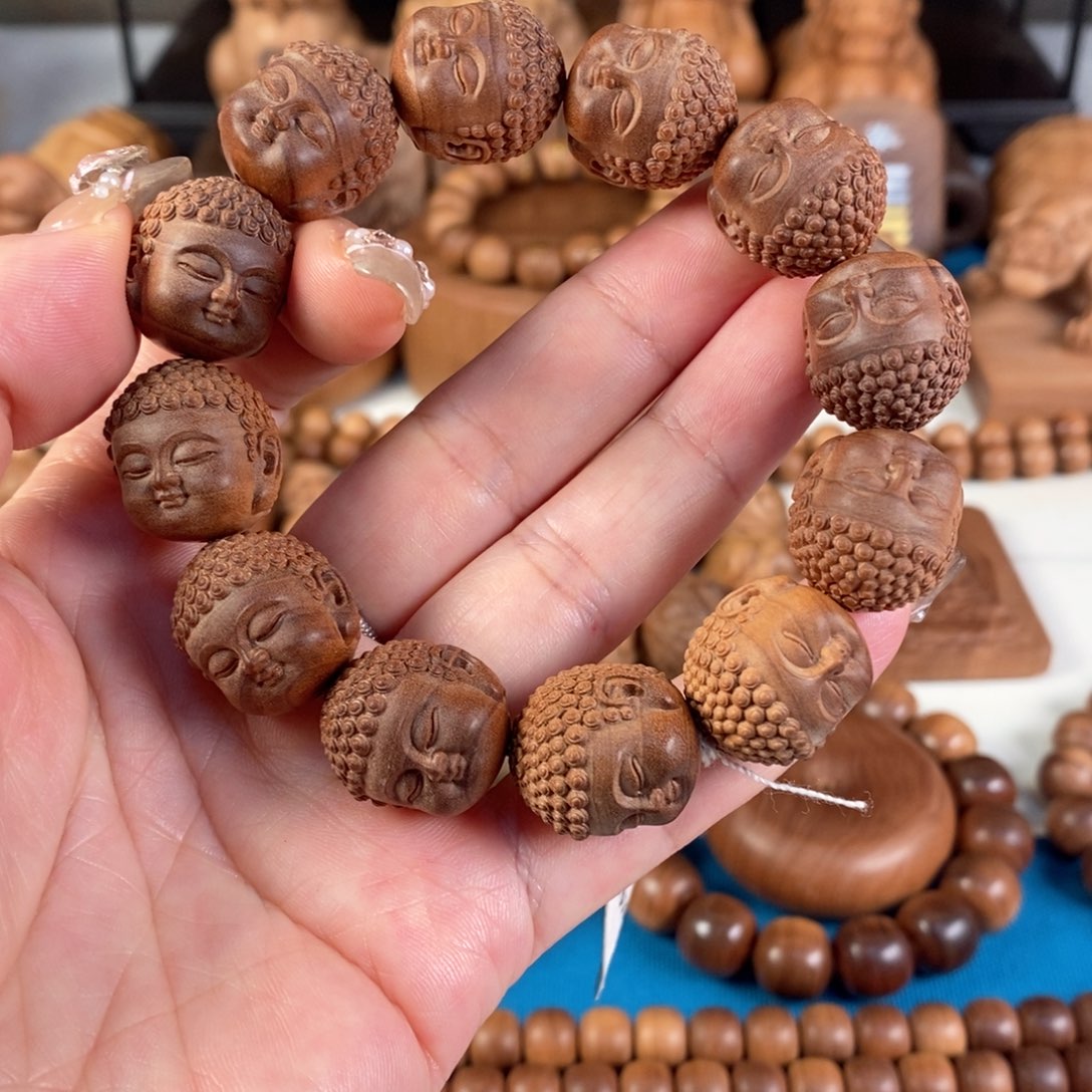 檀香木手串/手链《**》老山檀香横纹黑肉沉水佛头