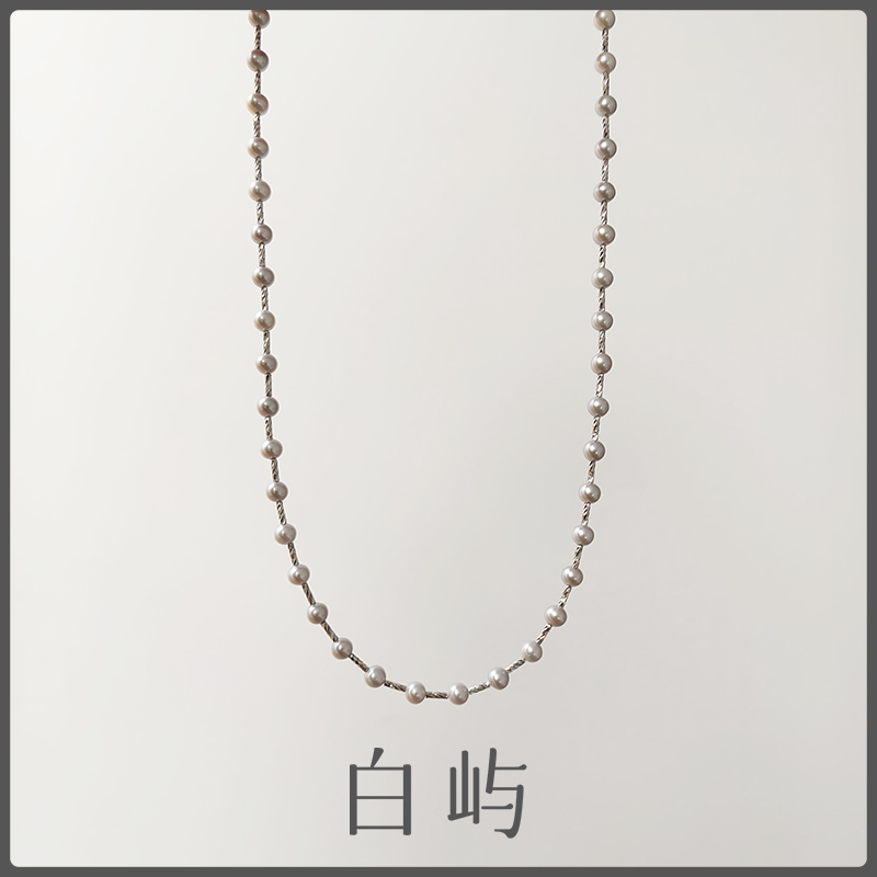 【晚风借星】N157淡水珍珠银灰蓝满天星S925银项链5-6mm